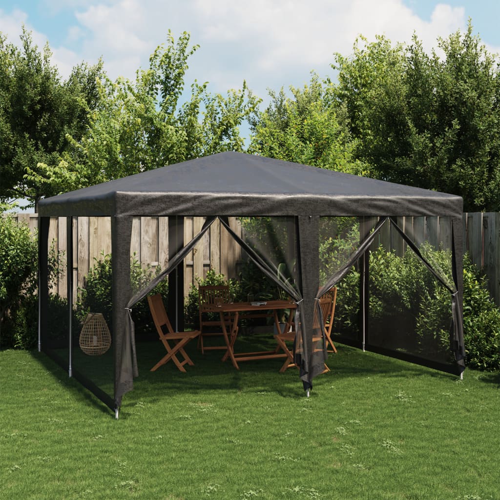 Partyzelt mit 8 Mesh-Seitenteilen Weiß 4x4 m HDPE