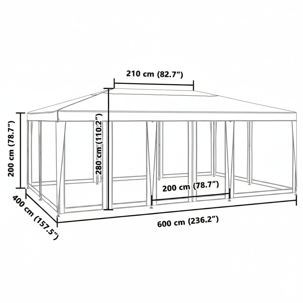 Partyzelt mit 10 Mesh-Seitenteilen Weiß 6x4 m HDPE