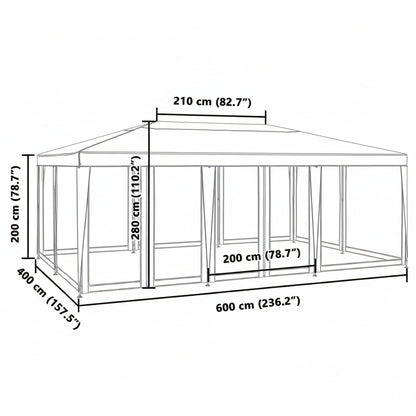 Partyzelt mit 10 Mesh-Seitenteilen Weiß 6x4 m HDPE
