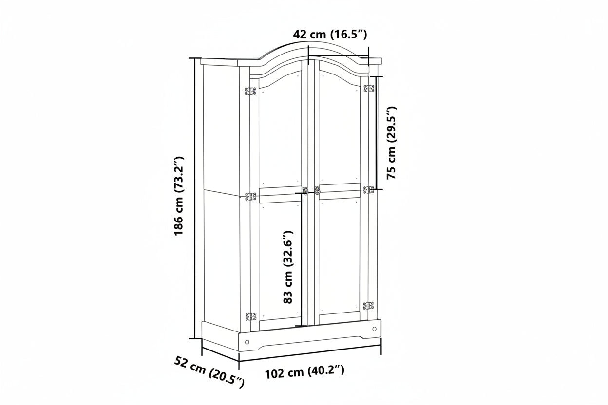 Kleiderschrank Corona Weiß 102x52x186 cm Massivholz Kiefer