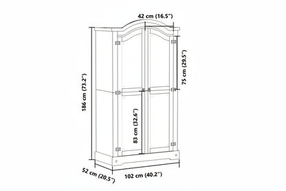 Kleiderschrank Corona Weiß 102x52x186 cm Massivholz Kiefer