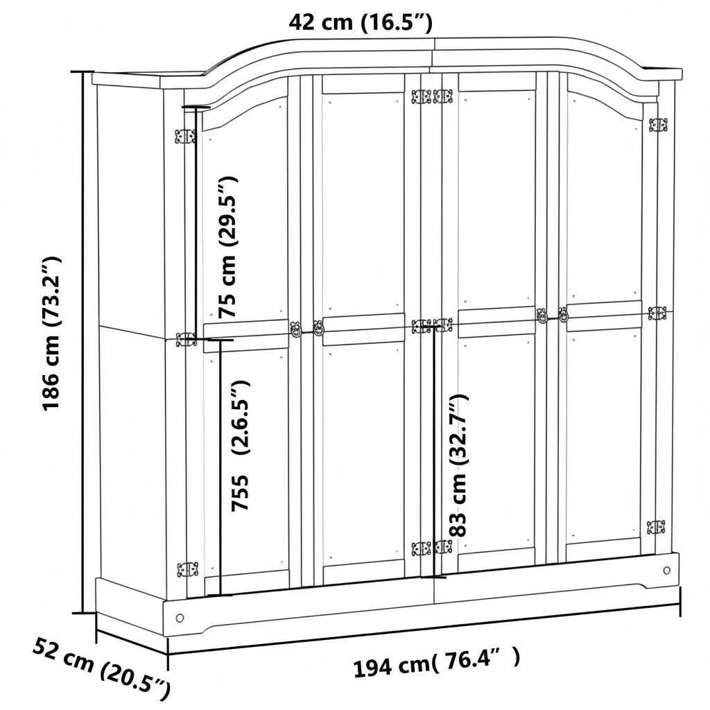 Kleiderschrank Corona Weiß 194x52x186 cm Massivholz Kiefer