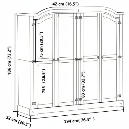 Kleiderschrank Corona Weiß 194x52x186 cm Massivholz Kiefer