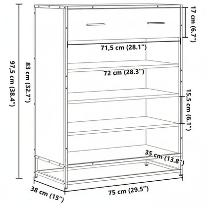 Schuhschrank Eichen-Optik 75x38x97,5 cm Holzwerkstoff Metall
