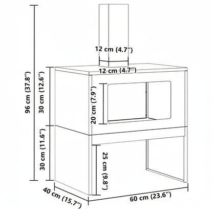 Feuerstelle Schwarz 60 x 40 x 96 cm Stahl
