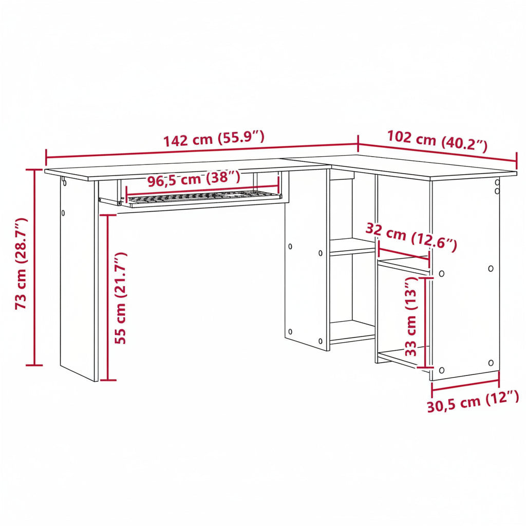 Schreibtisch Graues Sonoma 142 X 102 X 73 Cm Holzwerkstoff