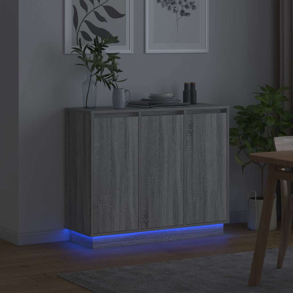 Led-Sideboard Graues Sonoma 90 X 32 X 75 Cm Holzwerkstoff
