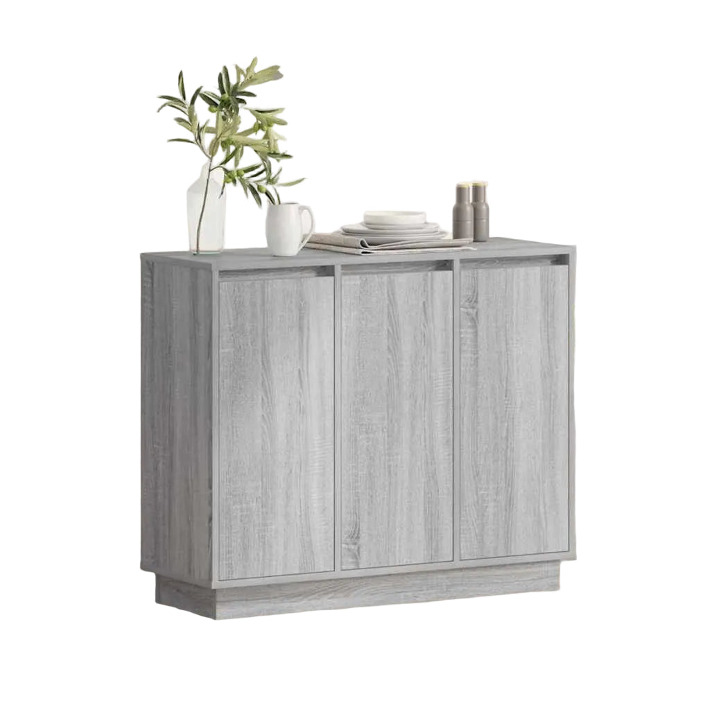 Led-Sideboard Graues Sonoma 90 X 32 X 75 Cm Holzwerkstoff