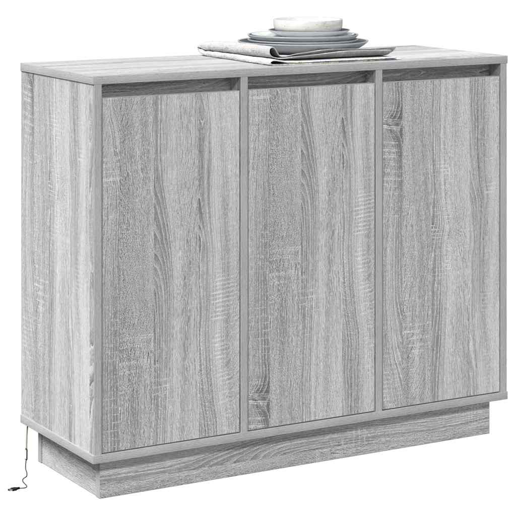 Led-Sideboard Graues Sonoma 90 X 32 X 75 Cm Holzwerkstoff