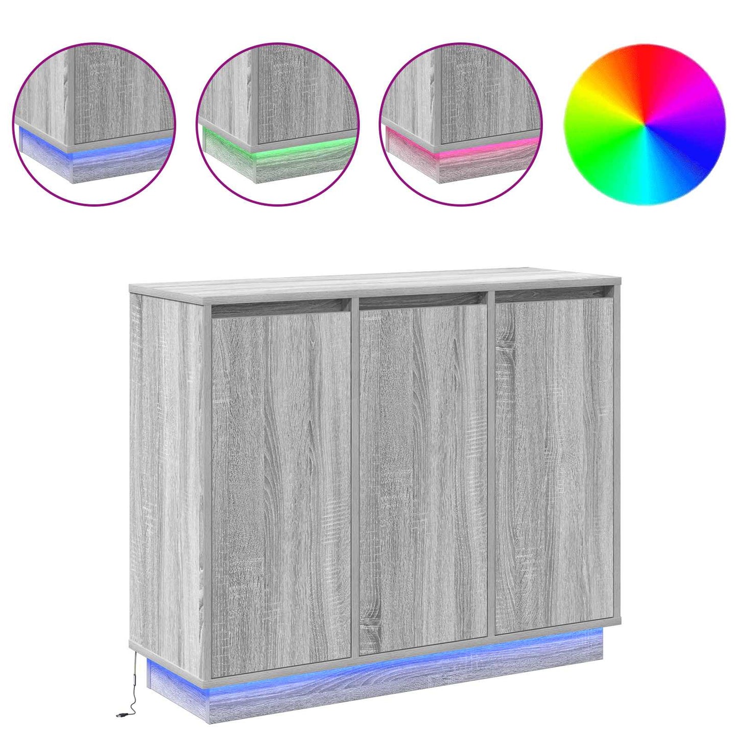 Led-Sideboard Graues Sonoma 90 X 32 X 75 Cm Holzwerkstoff