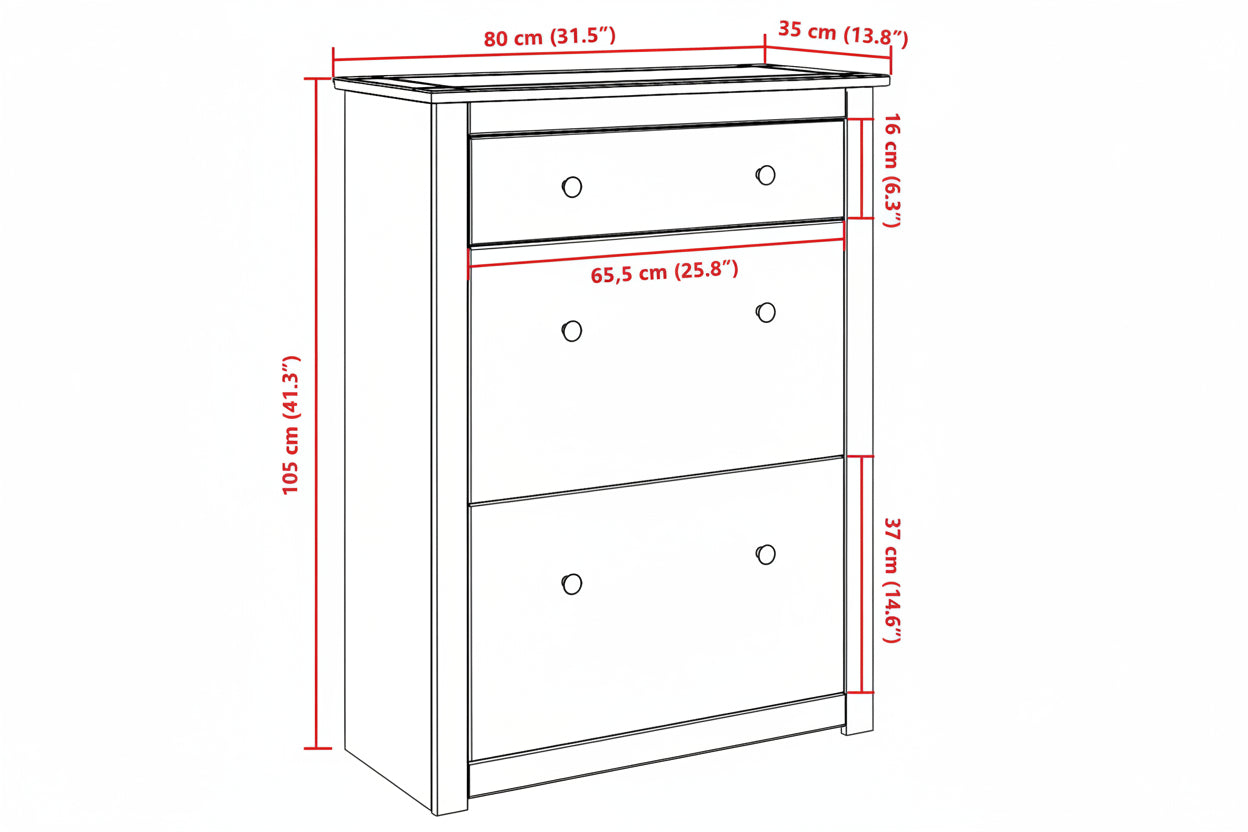 Schuhschrank Panama 80X35X105 Cm Massivholz Kiefer