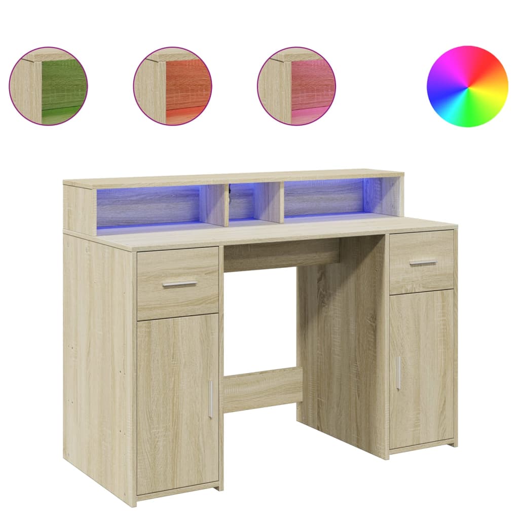 LED-Schreibtisch Artisan-Eiche 120x55x91 cm Holzwerkstoff