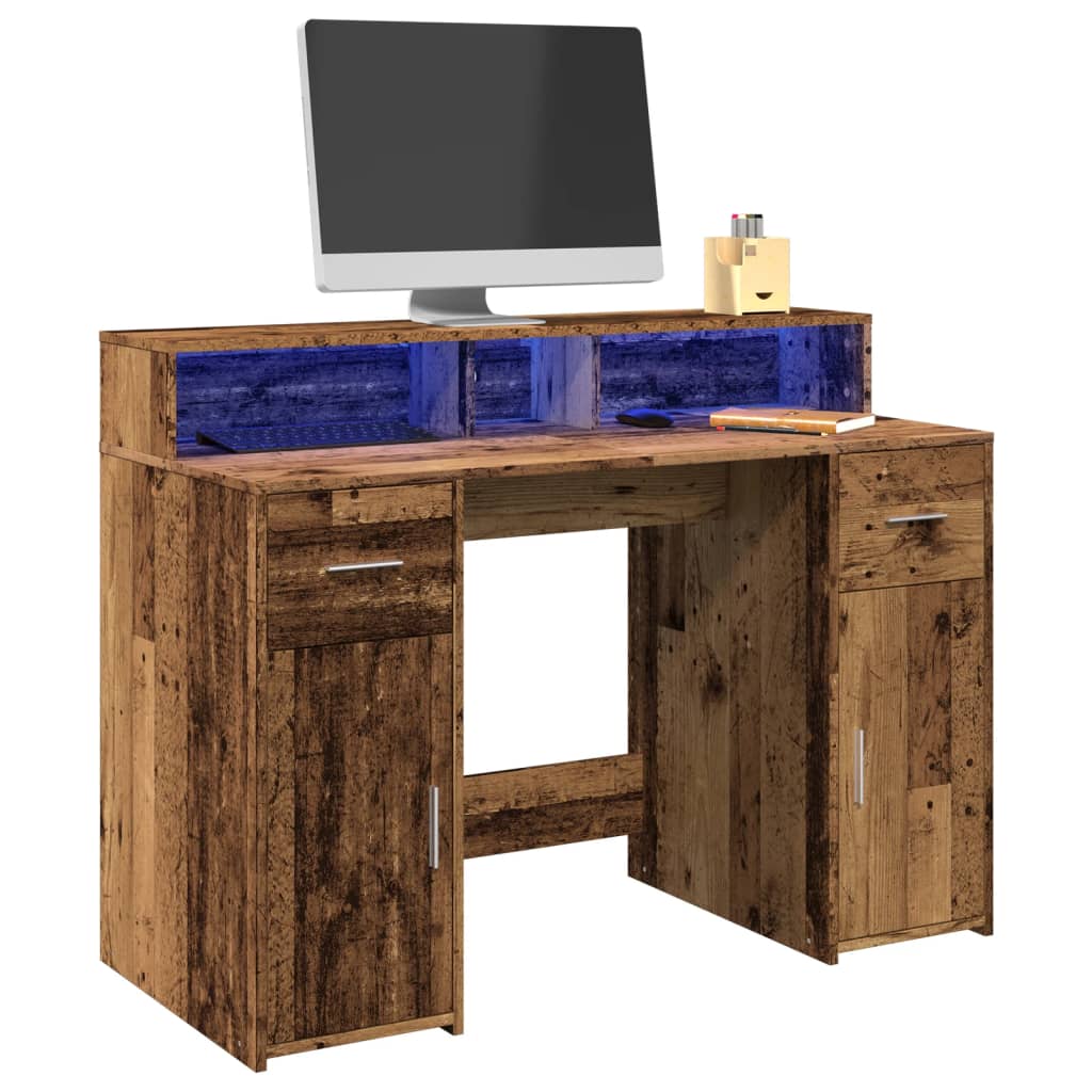 Led-Schreibtisch -Optik Holzwerkstoff Altholz