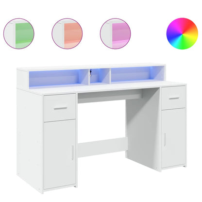 LED-Schreibtisch Betongrau 140x55x91 cm Holzwerkstoff