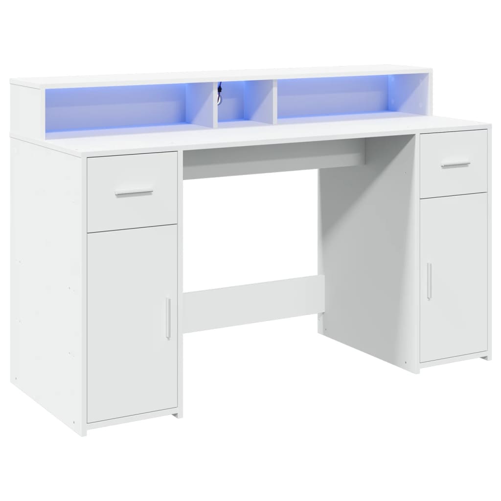 LED-Schreibtisch Betongrau 140x55x91 cm Holzwerkstoff