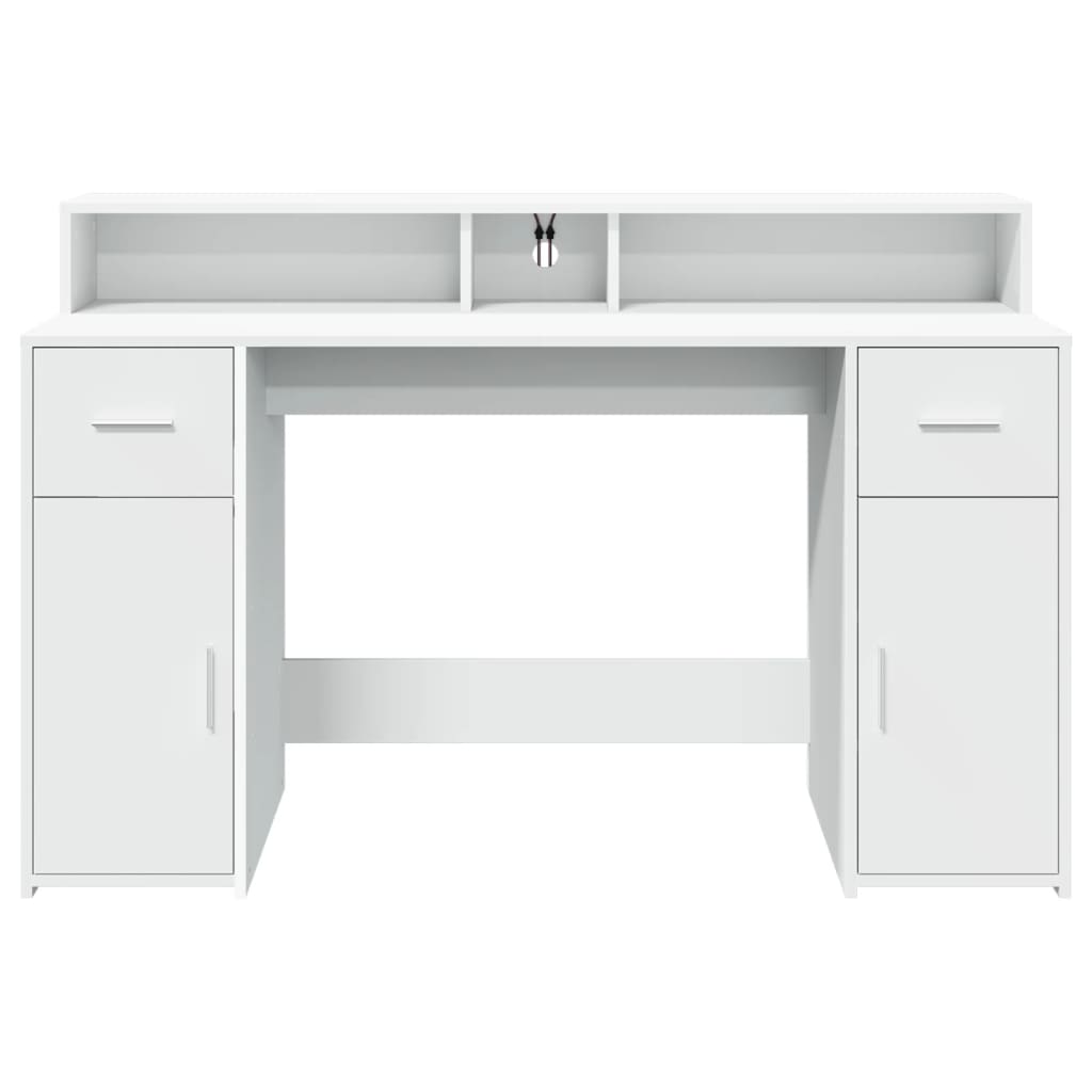 LED-Schreibtisch Betongrau 140x55x91 cm Holzwerkstoff