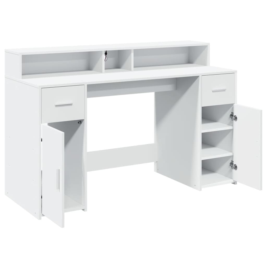 LED-Schreibtisch Betongrau 140x55x91 cm Holzwerkstoff