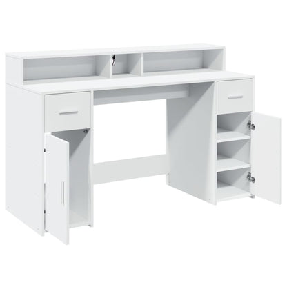 LED-Schreibtisch Betongrau 140x55x91 cm Holzwerkstoff