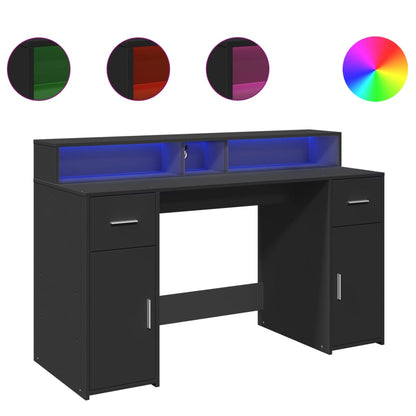 LED-Schreibtisch Betongrau 140x55x91 cm Holzwerkstoff