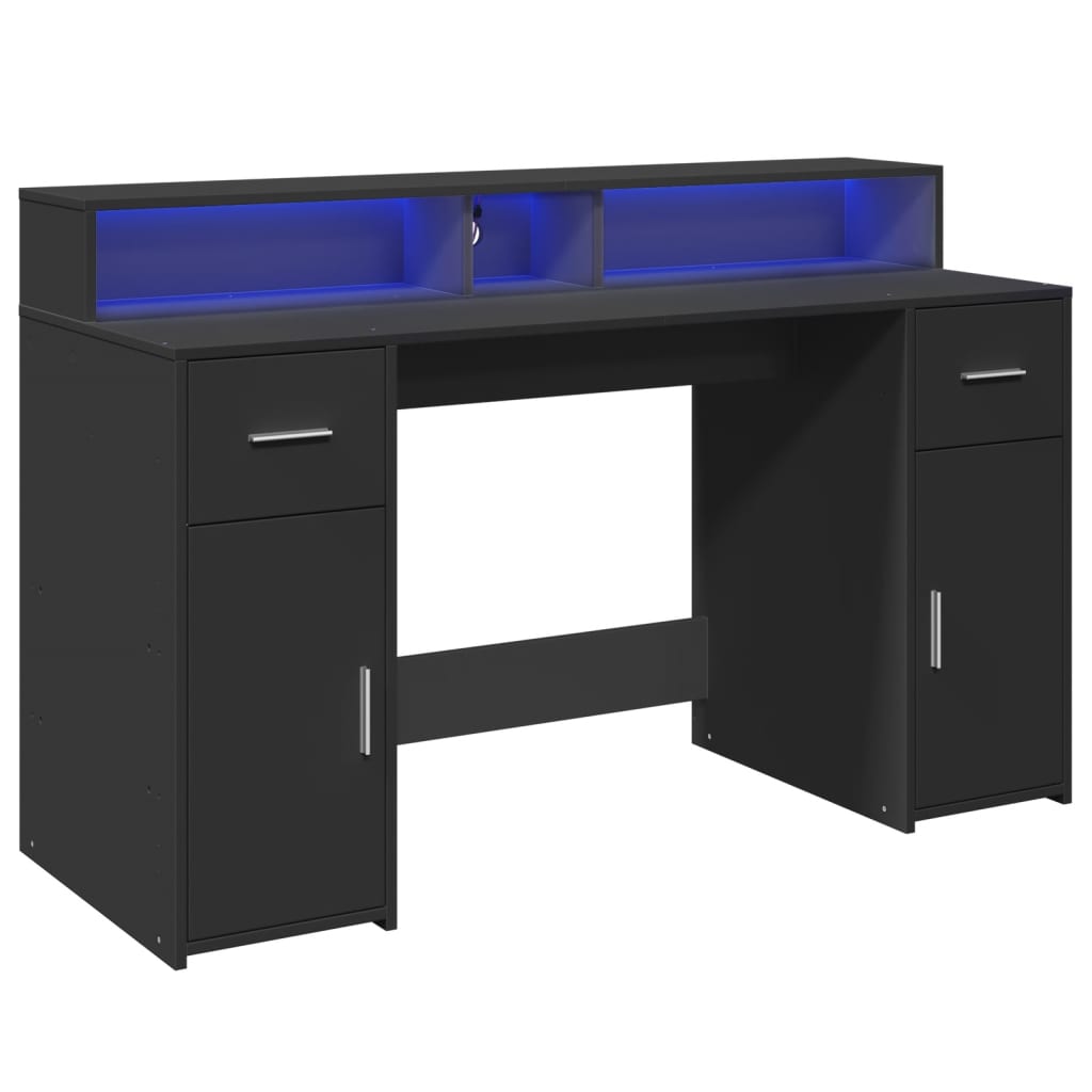LED-Schreibtisch Betongrau 140x55x91 cm Holzwerkstoff