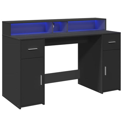 LED-Schreibtisch Betongrau 140x55x91 cm Holzwerkstoff