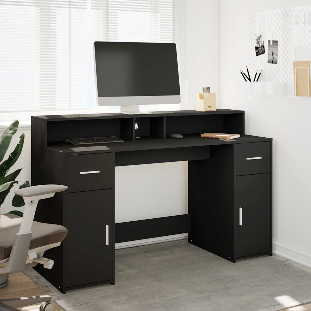 LED-Schreibtisch Betongrau 140x55x91 cm Holzwerkstoff