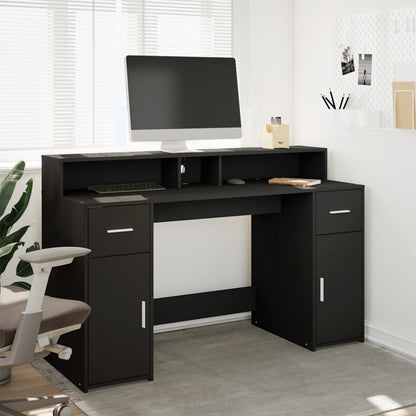 LED-Schreibtisch Betongrau 140x55x91 cm Holzwerkstoff