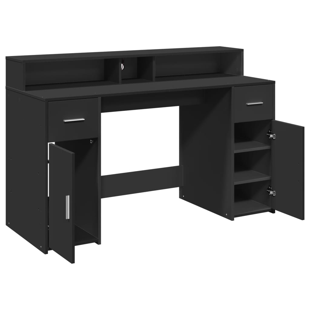 LED-Schreibtisch Betongrau 140x55x91 cm Holzwerkstoff