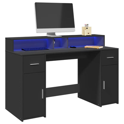 LED-Schreibtisch Betongrau 140x55x91 cm Holzwerkstoff