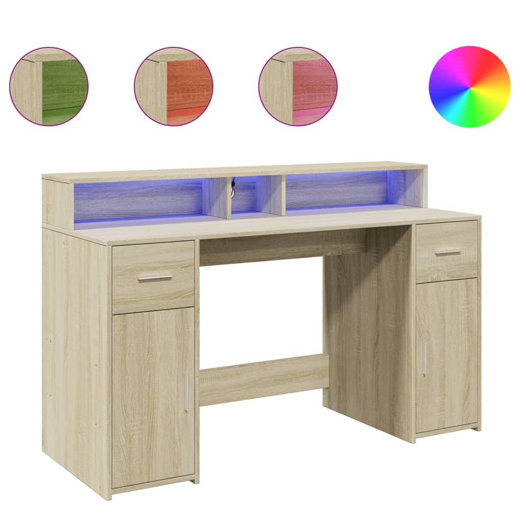 LED-Schreibtisch Betongrau 140x55x91 cm Holzwerkstoff