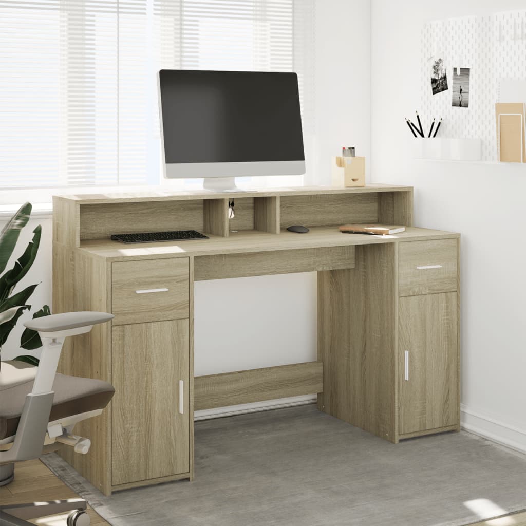 LED-Schreibtisch Betongrau 140x55x91 cm Holzwerkstoff