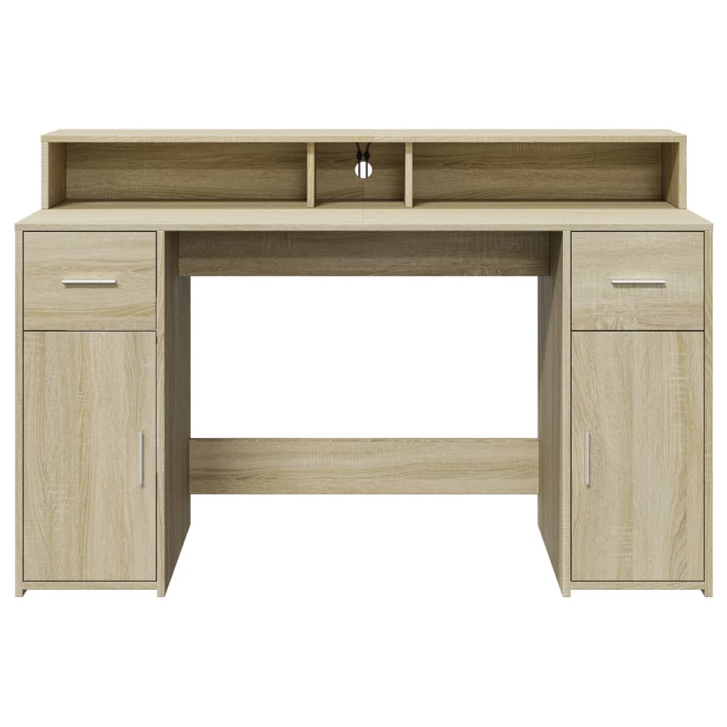 LED-Schreibtisch Betongrau 140x55x91 cm Holzwerkstoff