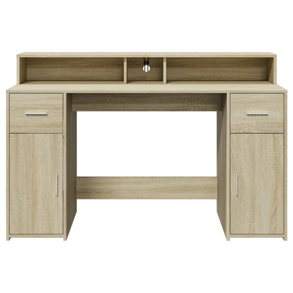 LED-Schreibtisch Betongrau 140x55x91 cm Holzwerkstoff
