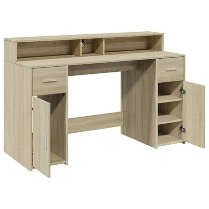 LED-Schreibtisch Betongrau 140x55x91 cm Holzwerkstoff
