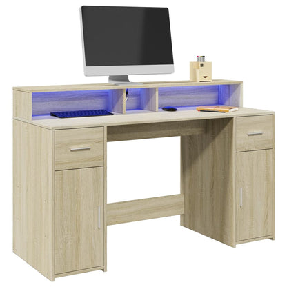 LED-Schreibtisch Betongrau 140x55x91 cm Holzwerkstoff