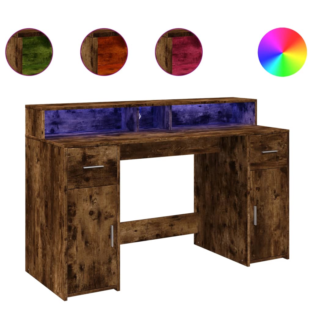 LED-Schreibtisch Betongrau 140x55x91 cm Holzwerkstoff