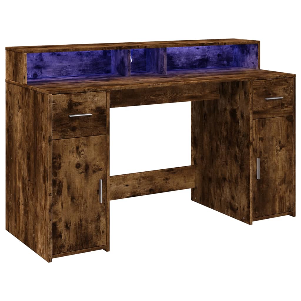 LED-Schreibtisch Betongrau 140x55x91 cm Holzwerkstoff