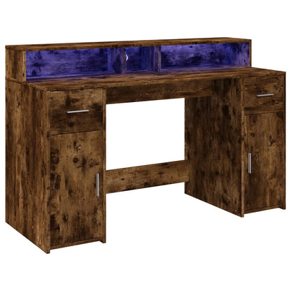 LED-Schreibtisch Betongrau 140x55x91 cm Holzwerkstoff