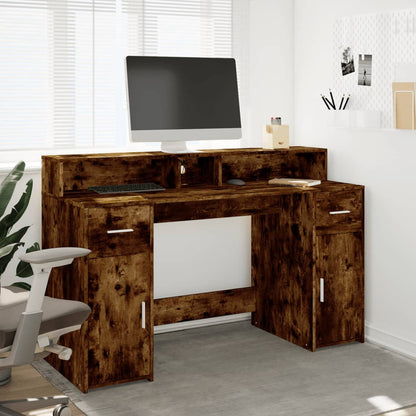 LED-Schreibtisch Betongrau 140x55x91 cm Holzwerkstoff