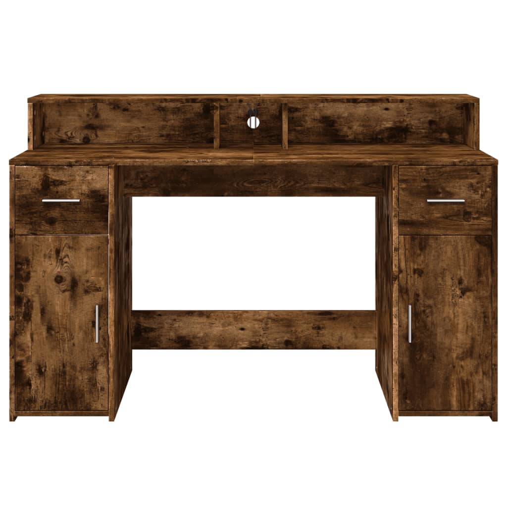 LED-Schreibtisch Betongrau 140x55x91 cm Holzwerkstoff