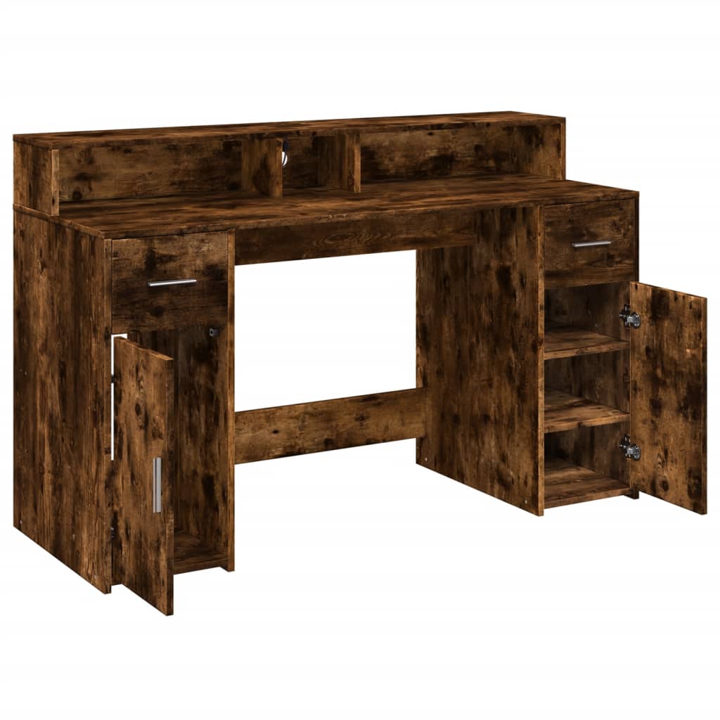 LED-Schreibtisch Betongrau 140x55x91 cm Holzwerkstoff
