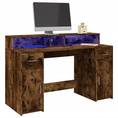LED-Schreibtisch Betongrau 140x55x91 cm Holzwerkstoff