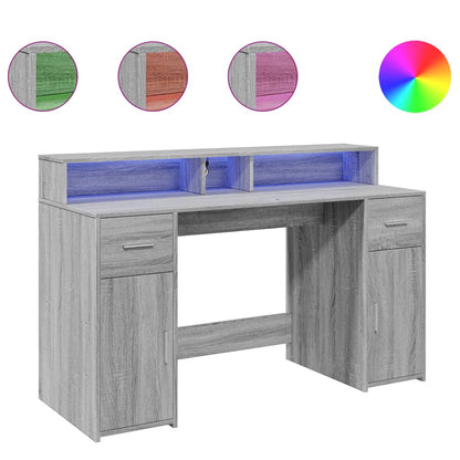 LED-Schreibtisch Betongrau 140x55x91 cm Holzwerkstoff