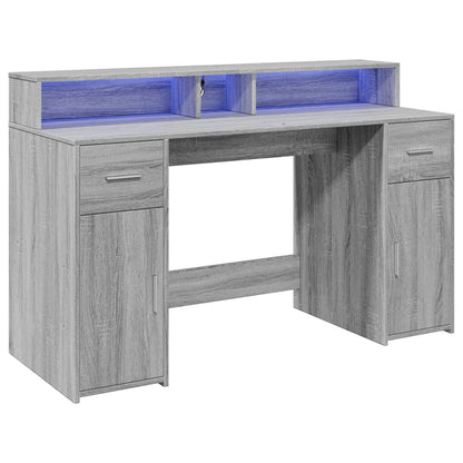 LED-Schreibtisch Betongrau 140x55x91 cm Holzwerkstoff