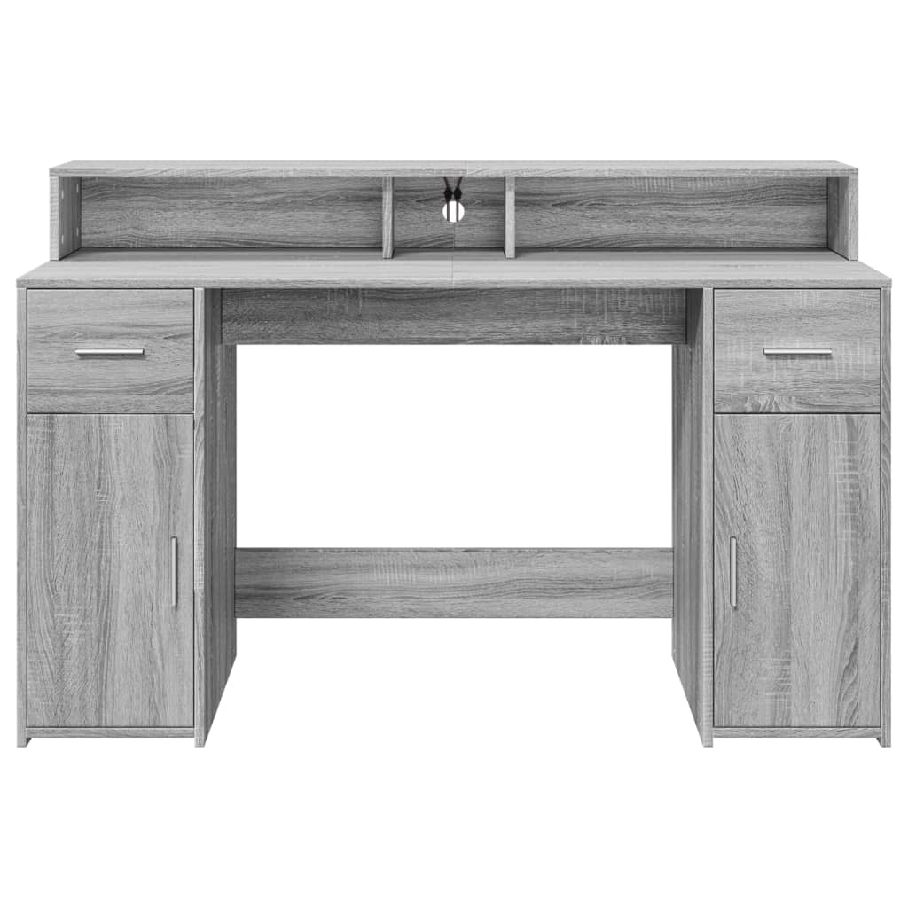 LED-Schreibtisch Betongrau 140x55x91 cm Holzwerkstoff