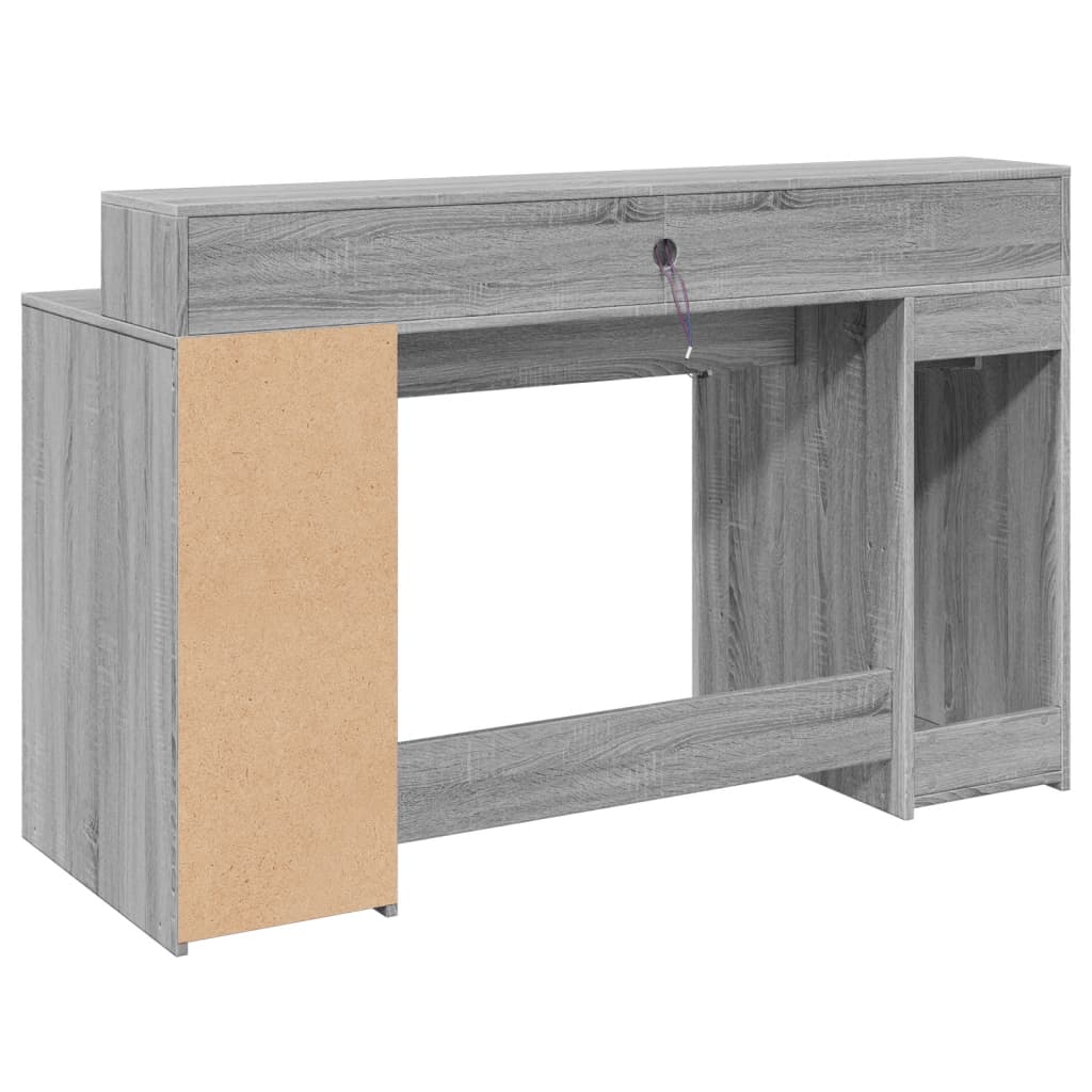 LED-Schreibtisch Betongrau 140x55x91 cm Holzwerkstoff