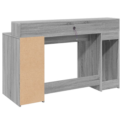 LED-Schreibtisch Betongrau 140x55x91 cm Holzwerkstoff