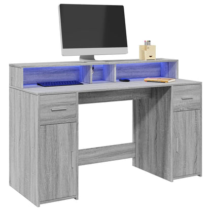 LED-Schreibtisch Betongrau 140x55x91 cm Holzwerkstoff