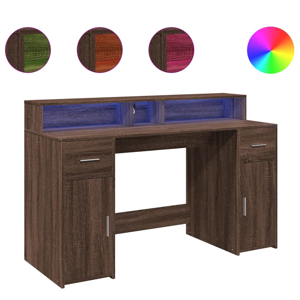 LED-Schreibtisch Betongrau 140x55x91 cm Holzwerkstoff