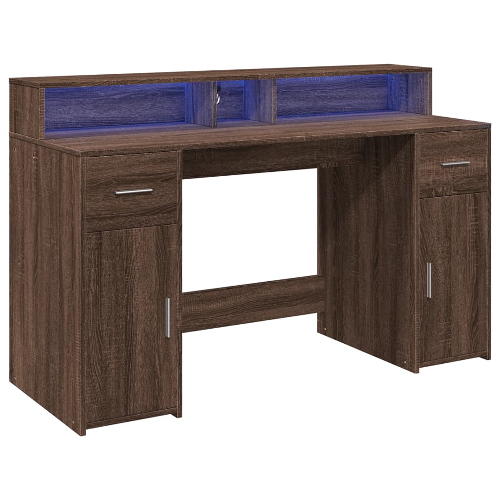 LED-Schreibtisch Betongrau 140x55x91 cm Holzwerkstoff
